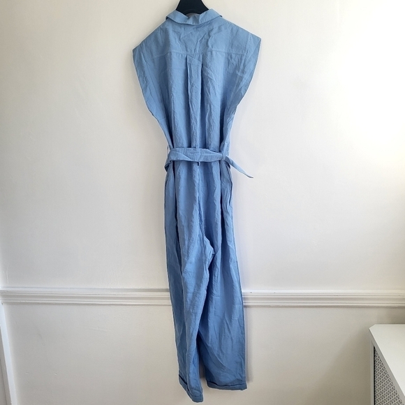 New Zara Soft Belted Blue Jumpsuit NWT Size Small - Picture 9 of 12